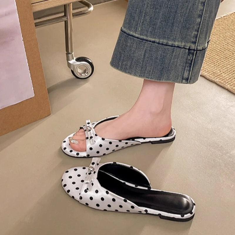 Cute Polka Dot Women Slippers Comfortable Soft Sole Slip On Flats Dress Shoes 2026 Summer Outdoor Beach Vacation Slides Shoes