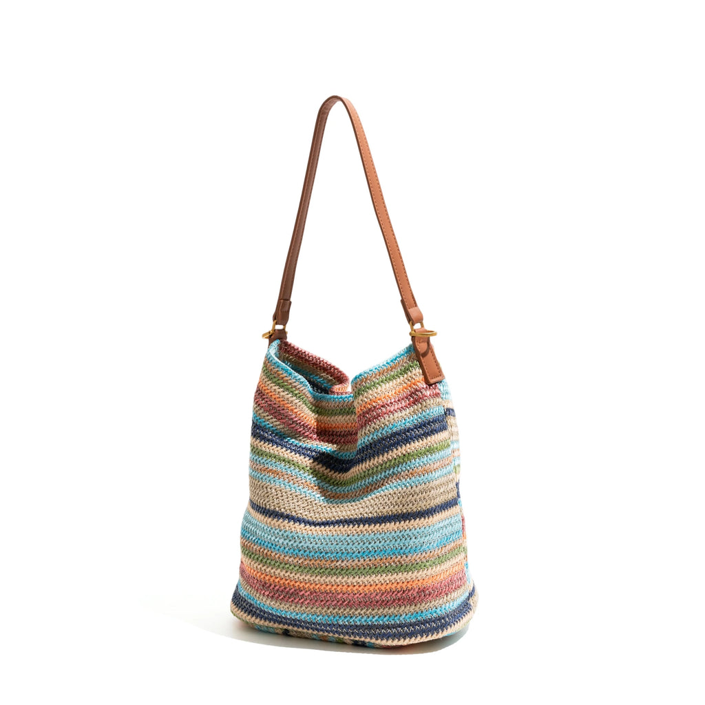 In Stock Colored Striped Tote Bag Leather Top Handle Daily Mobile Phone Wallet Korean Luxury Design Tote Bag Handbag