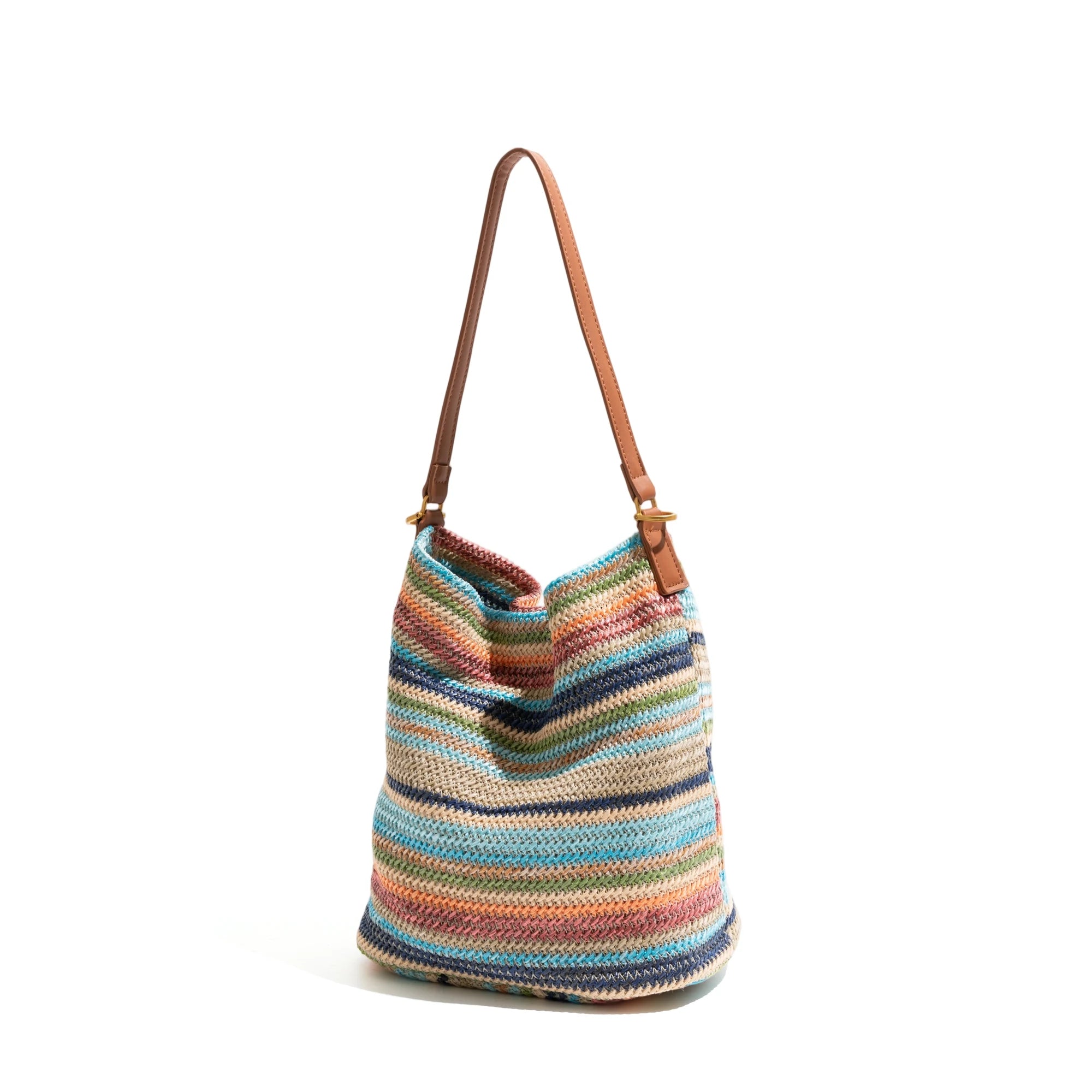 In Stock Colored Striped Tote Bag Leather Top Handle Daily Mobile Phone Wallet Korean Luxury Design Tote Bag Handbag