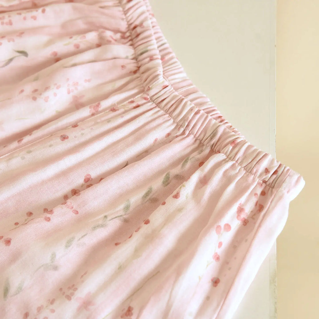 Japanese Kimono Style Pajama Set Women Ruffle V Neck 100% Cotton Crepe Loungewear Breathable Floral Sleepwear for Spring