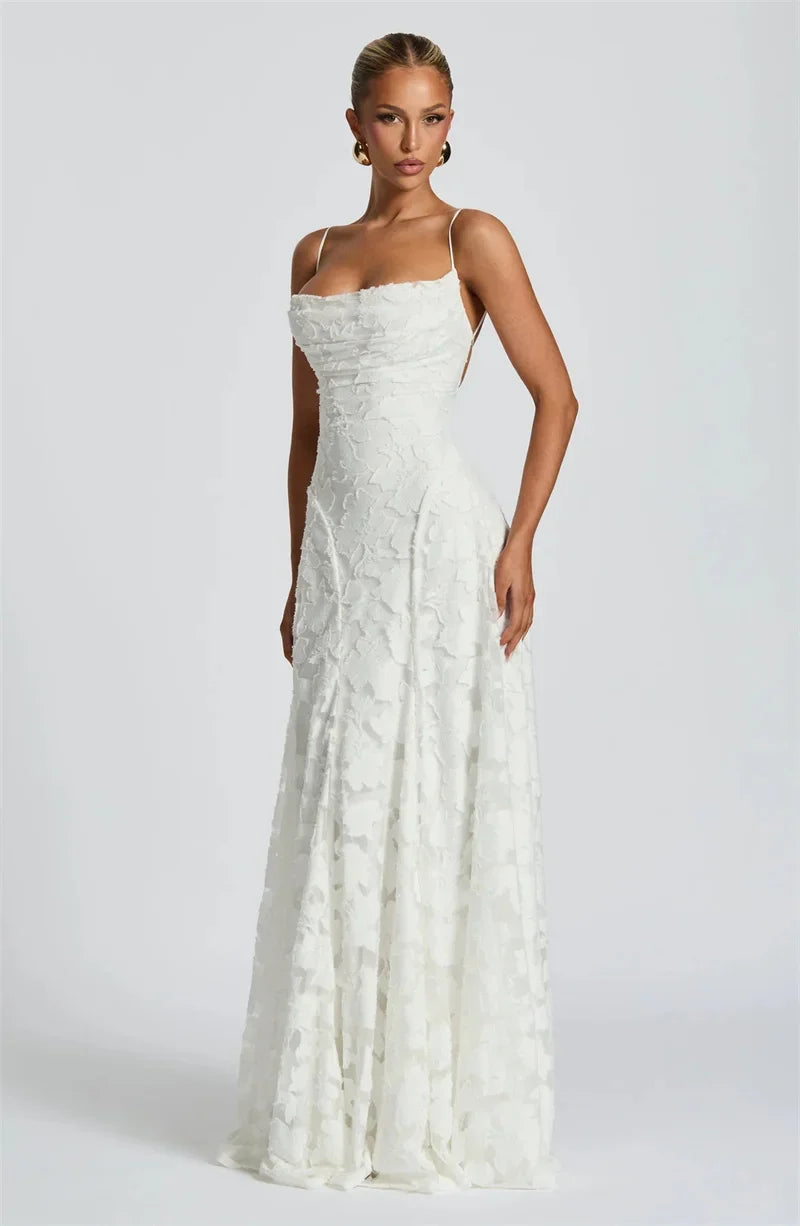 Spaghetti Strap Backless Sexy Maxi Dress Women Gown Fashion Off-shoulder Sleeveless Lace-up Evening Club Party Dress