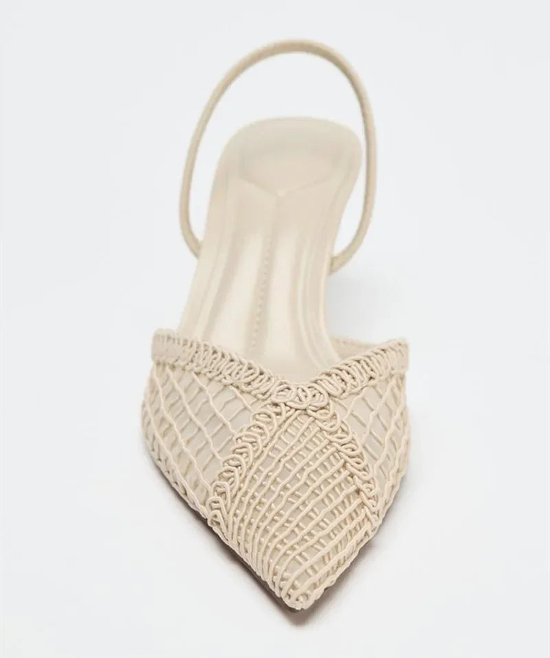 Comfort Mesh Woven Brand Pumps Women Summer Fashion Pointy Toe Thin Heel Designer Shoes Elegant Banquet Dress Shoe Zapatos Mujer