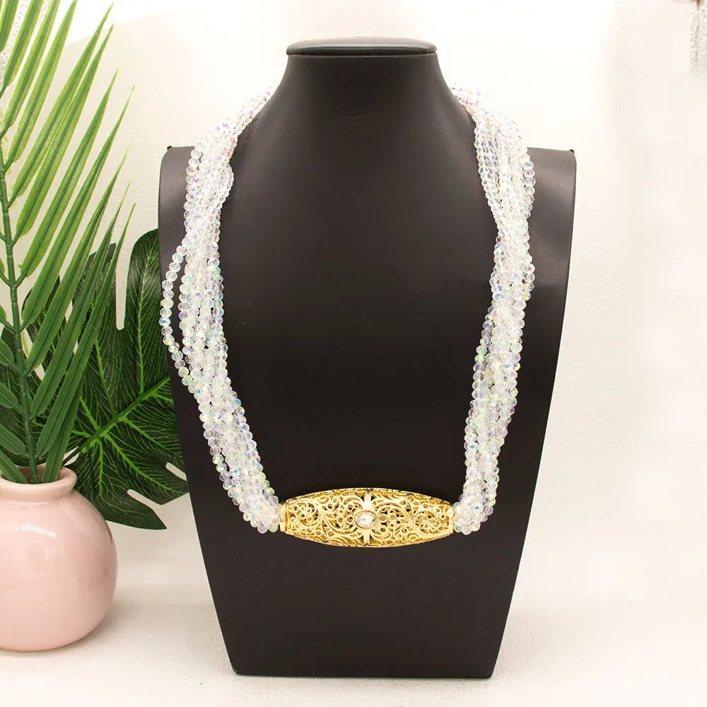 Sunspicems Chic Crystal Women Choker Necklace Arabic Style Morocco Bridal Wedding Jewelry Beads Chain Gold Color Pendant