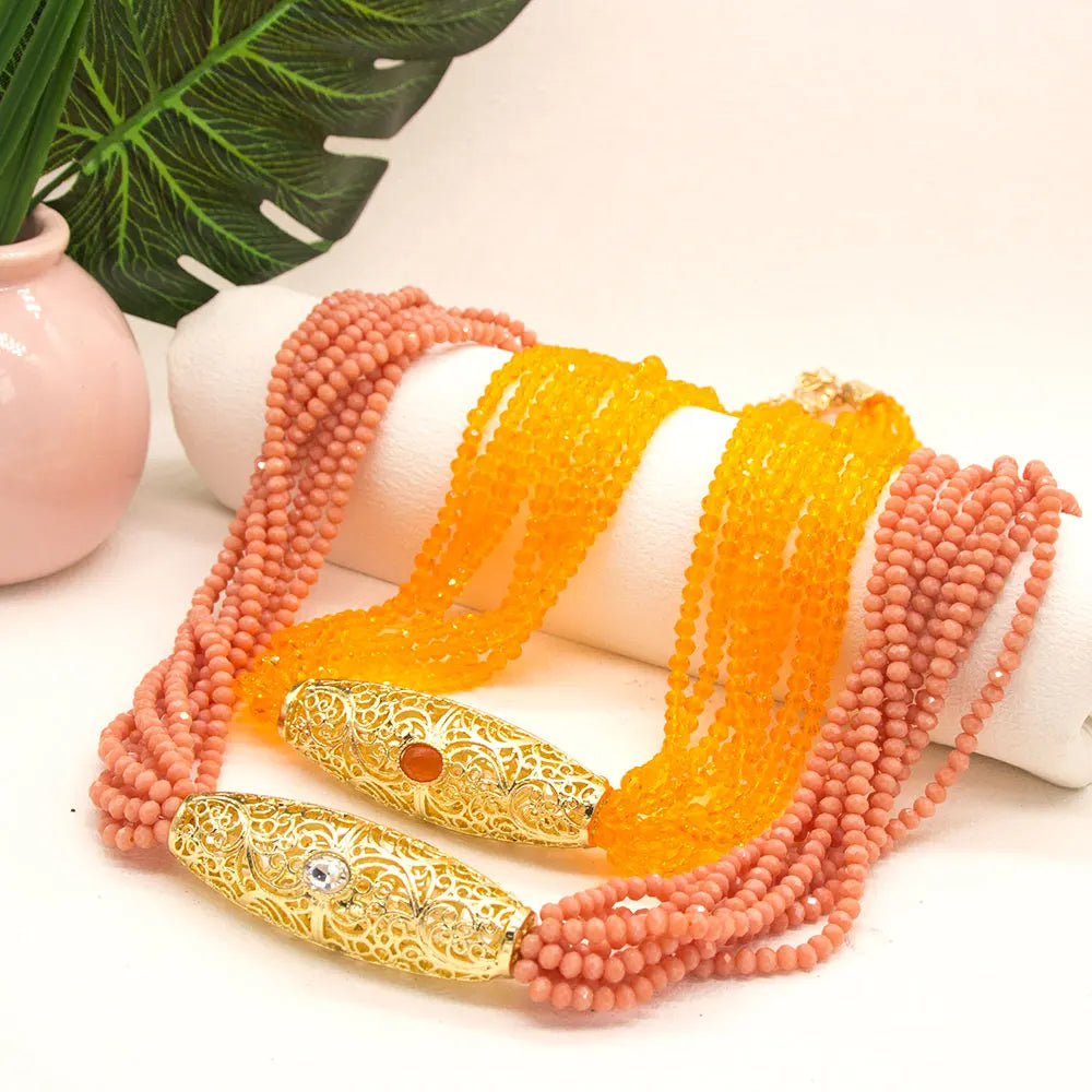 Sunspicems Chic Crystal Women Choker Necklace Arabic Style Morocco Bridal Wedding Jewelry Beads Chain Gold Color Pendant