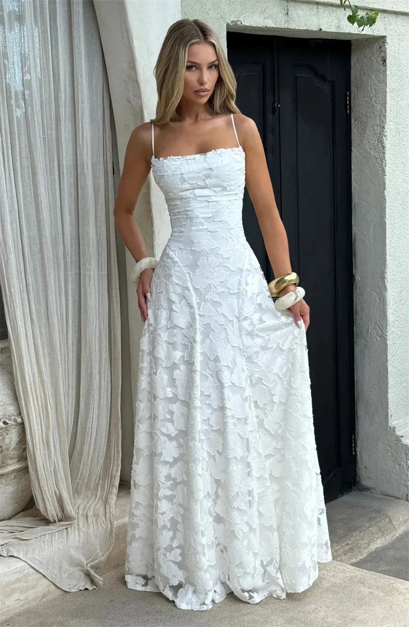 Spaghetti Strap Backless Sexy Maxi Dress Women Gown Fashion Off-shoulder Sleeveless Lace-up Evening Club Party Dress
