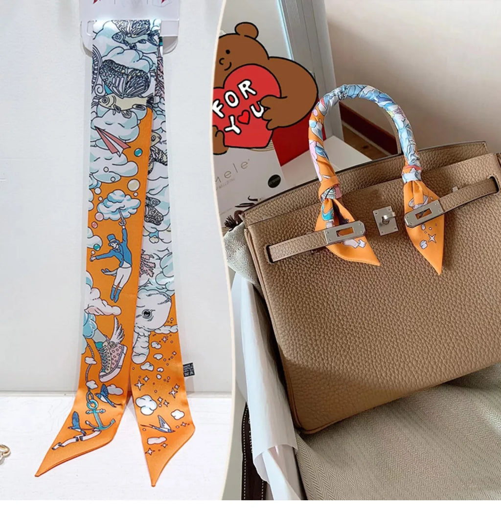 New 2025 simulated silk wrapped bag strap bag handle silk scarf tied bag ribbon decorative small streamer