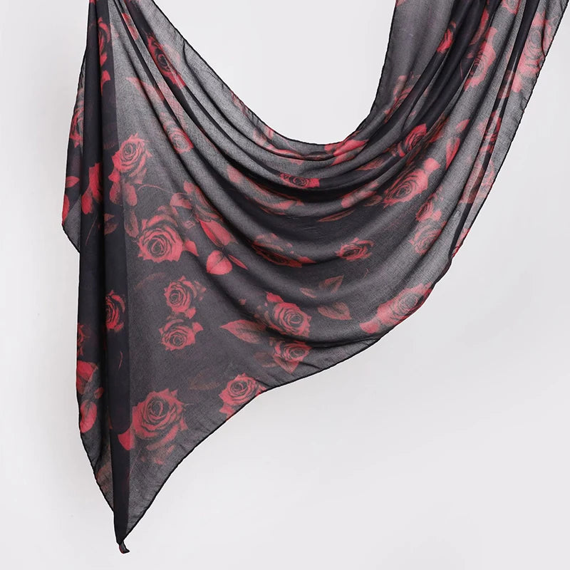 Watercolour Floral Printed Modal Breathable Light Weight Soft Cotton Rayon Viscose Woven Modal Muslim Women Shawl Hijab Scarf
