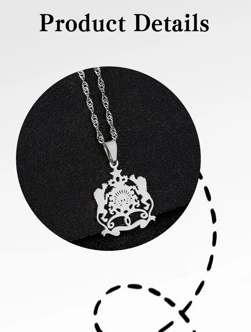 2025 Trendy US EU Hot Sale Stainless Steel Morocco Pendant Necklace Unisex Couple Ethnic Style Patriotic Jewelry Gift