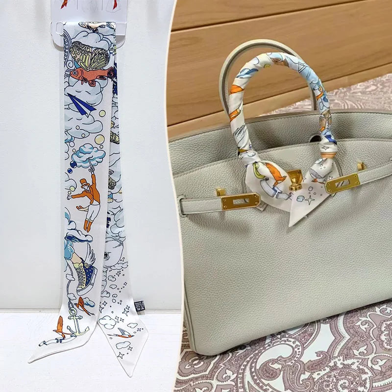 New 2025 simulated silk wrapped bag strap bag handle silk scarf tied bag ribbon decorative small streamer