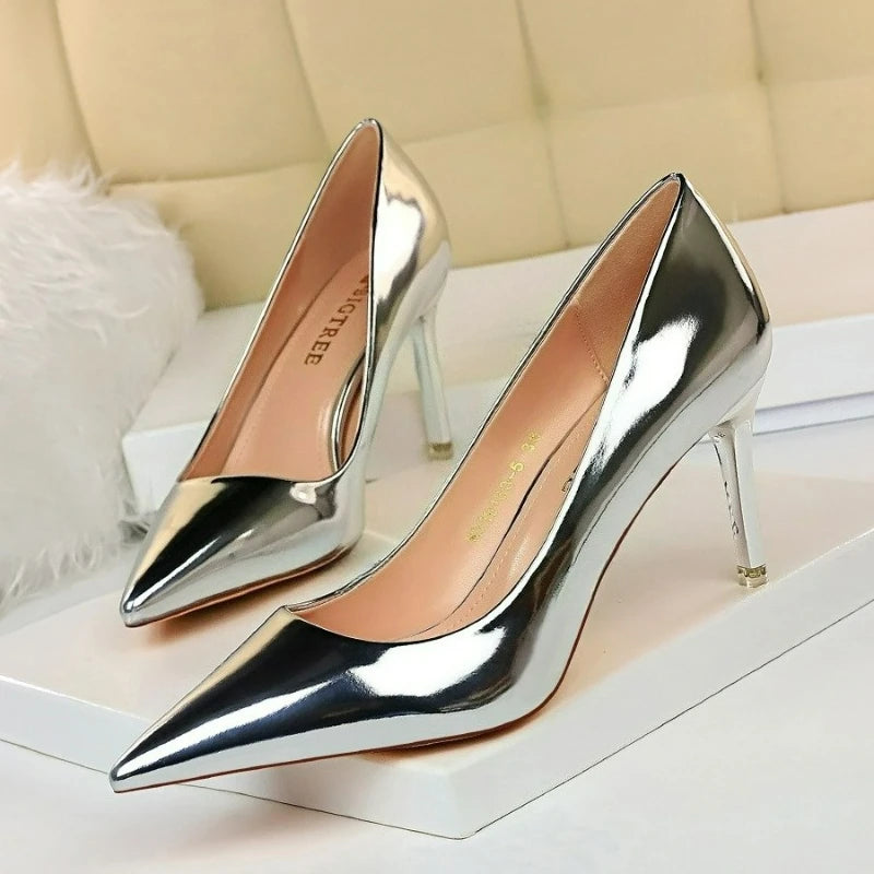 Women's Pumps Patent Leather High Heels Fashion Women Wedding Shoes Silver Gold Sparkly Shoes Stiletto 7.5cm 10.5cm Women Shoes