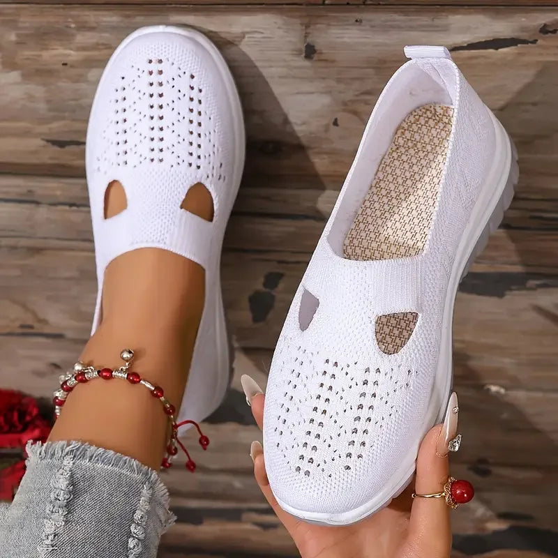 Women's shoes, casual sports shoes, solid color breathable sports soft-soled lightweight walking shoes, low-top knitted casual s