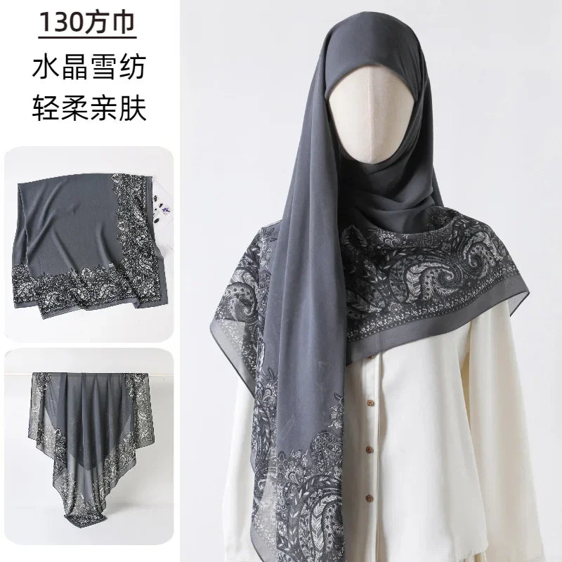 Fashion Muslim Chiffon Hijabs for Women Quadrate Shawl Long Wrap Handscarf Versatile Sunscreen Scarf