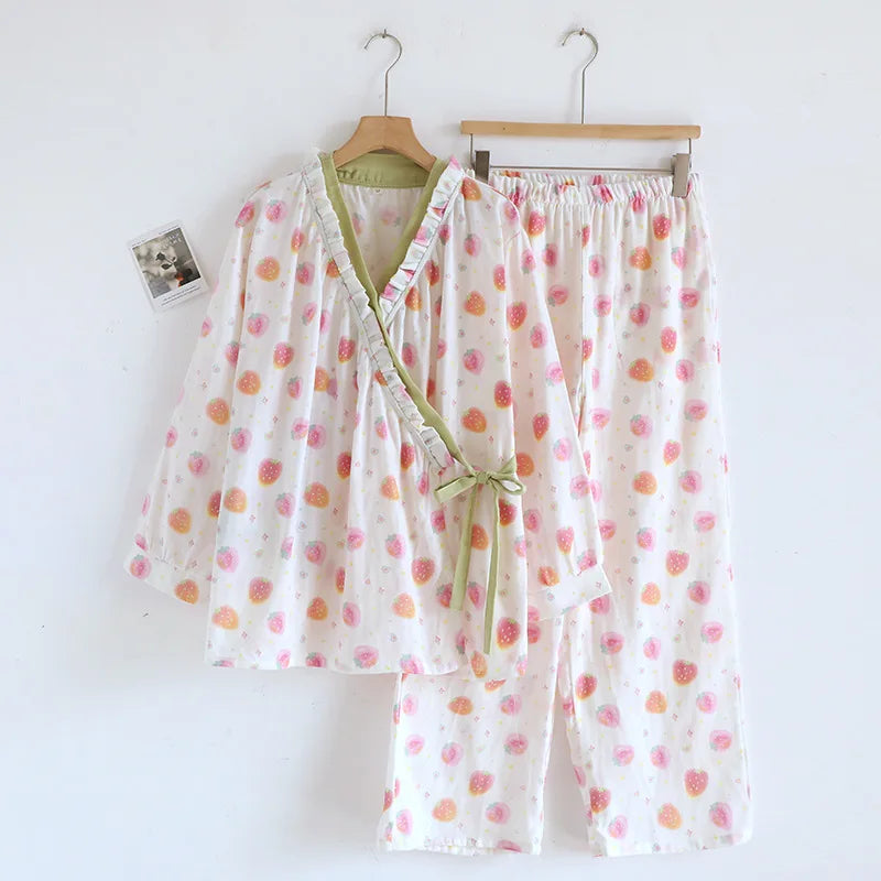 Floral Print Sleepwear Woman Nightwear Cotton Pajamas Set Long Sleeve Home Wear Pyjamas 2025 Spring New Two-piece Set Loungewear