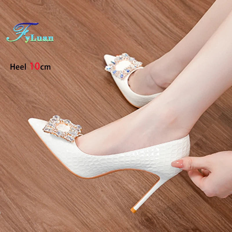 FyLuan New Fashion Women Pumps Rhinestone Square Ladies Shoes Pointed Beaded Female High Heels Sexy Comfortable Lady Stiletto