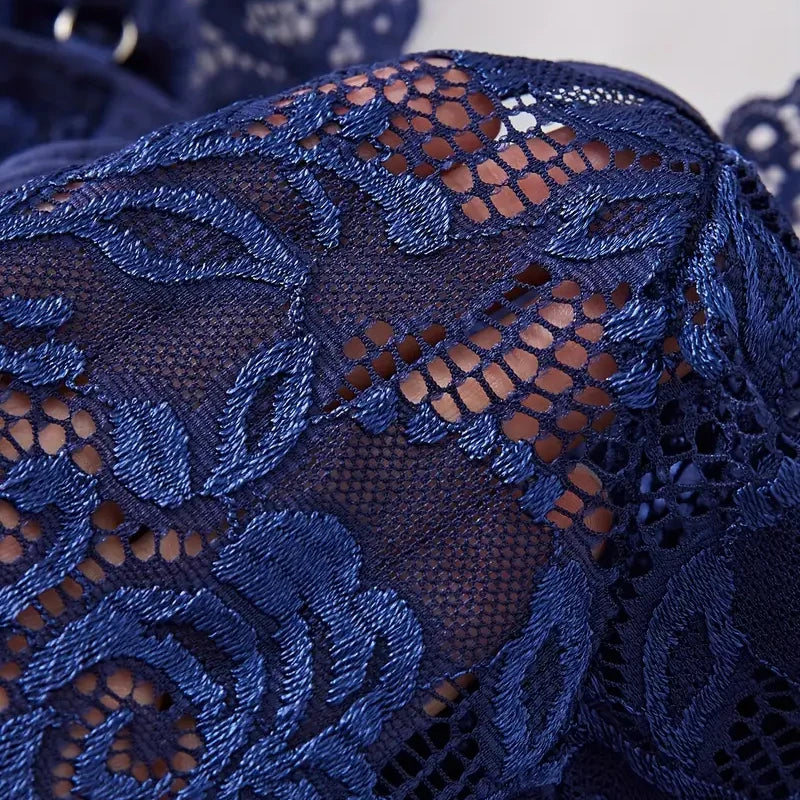 Transparent Lace Women Erotic Open Bra Blue Sling Nightgown Underpants Set Deep V Wedding Night Nightgown Sexy Lingerie Costumes