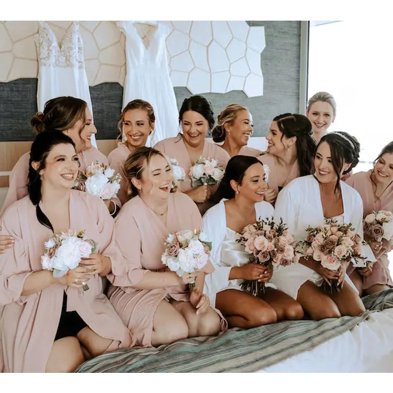 Personalized Bride Bridesmaid Robes Chiffon Ruffle Trim Kimono Birth Flower Ruffle Robe Set Bridal Shower Proposal Dressing Gown
