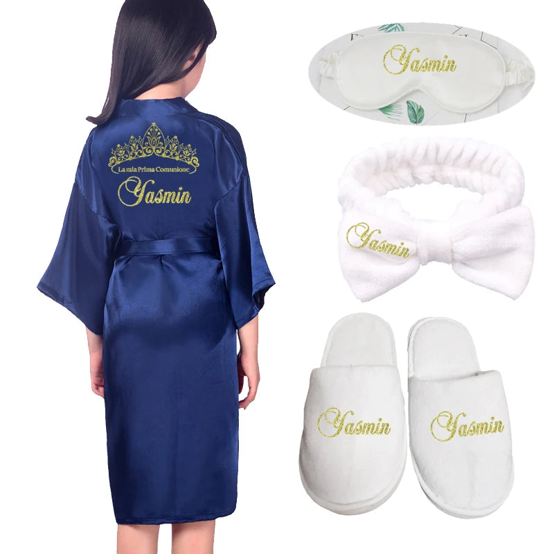 Customized Name Date Flower Girl Robes Set Wedding Bathrobes Pajamas Kids Nightdress Birthday Party Kid Robe