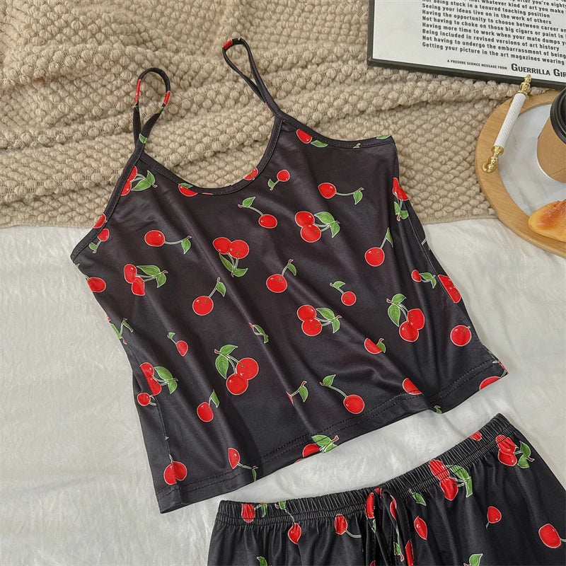 Summer Elegant Floral Print Sleepwear Women Sexy Ultra-Thin Vest and Shorts Comfortable Loungewear Breathable Nightwear HomeWear