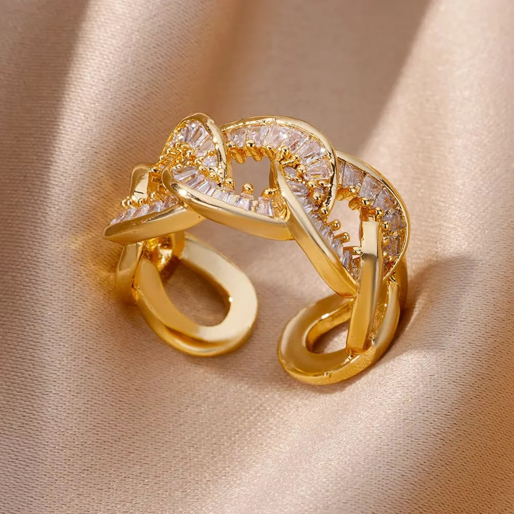 Anillos Gold Color Cubic Zirconia Chic Rings For Women 2025 Punk Elegant Wedding Party Aesthetic Stainless Steel Ring Jewelry