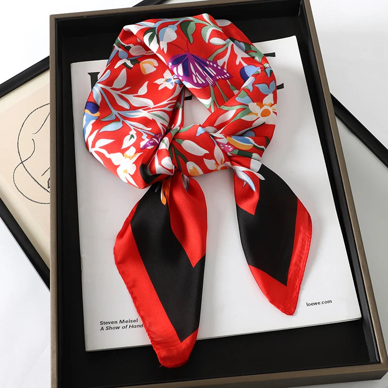 Luxury Women Silk Square Scarf Shawl Fashion Xiaoxiangfeng Print Design Satin Hijab Wraps Neckerchief Female Hair Bands 70*70CM