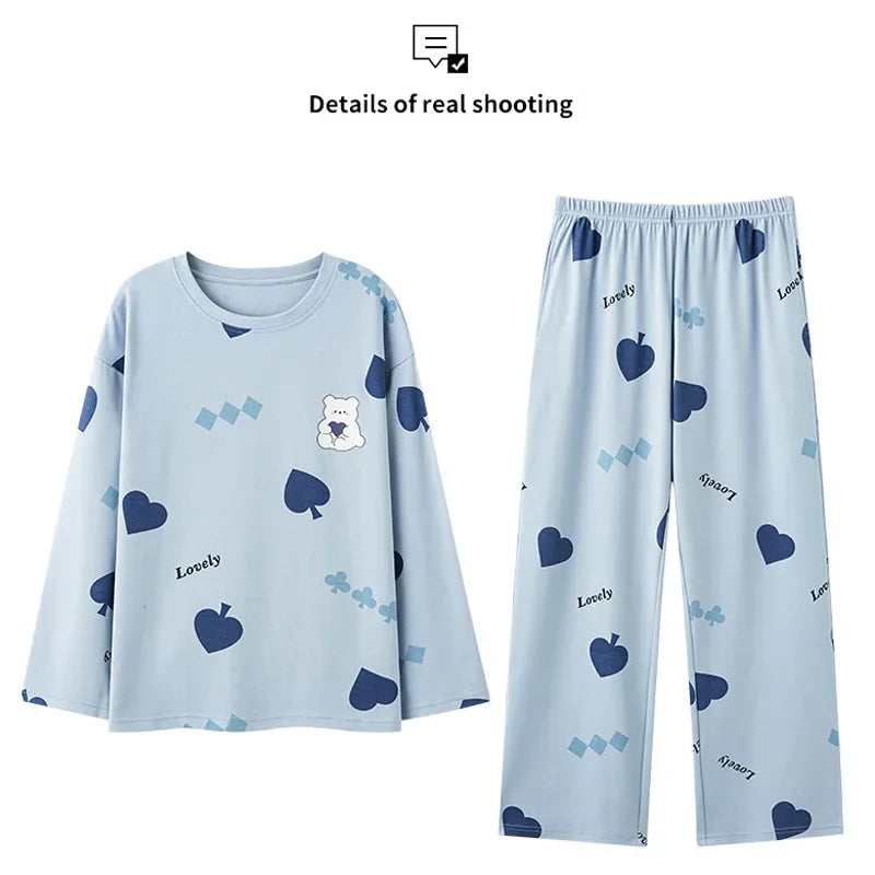 2PCS/Set Ladies Four Seasons Pajamas Long Sleeves Cartoon Casual Student Homewear Girl Giraffe Cute Print Women Sleepwear