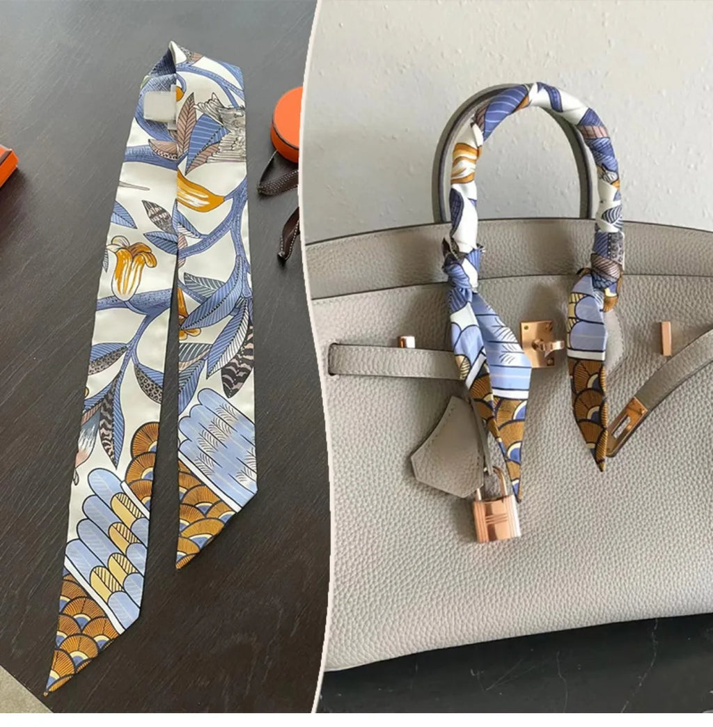 New 2025 simulated silk wrapped bag strap bag handle silk scarf tied bag ribbon decorative small streamer