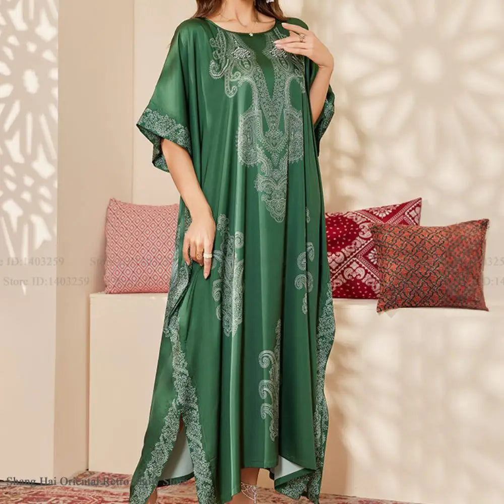 Oversize Female Long Nightgonw Sleep Dress Print Flower Satin Nightwear Home Clothes Spring Summer New Loose Bathrobe Loungewear