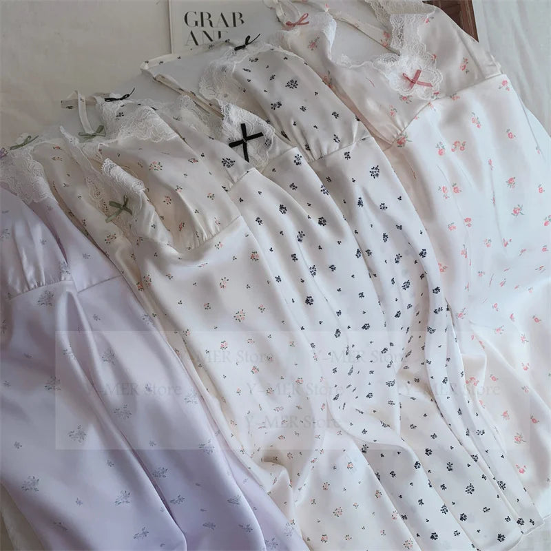 Satin Suspender Skirt Sleepwear Women Nightdress Silky Lace Nightwear Intimate Lingerie Sexy Nightgown Casual Home Dressing Gown