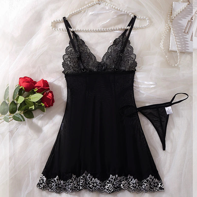 Women Sleepwear Sling Transparent Underwear Nightgown Pajamas Lace Nightdress