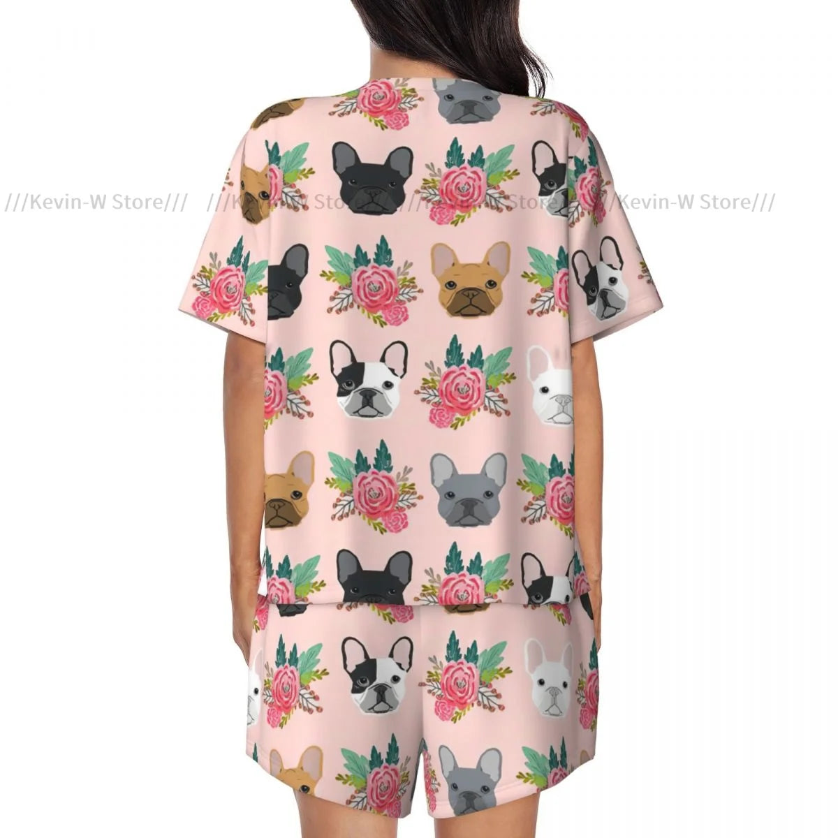 Women Pajamas Set Short Sleeve French Bulldog Flowers Florals Dog Sleepwear Loungewear for Summer Nightwear