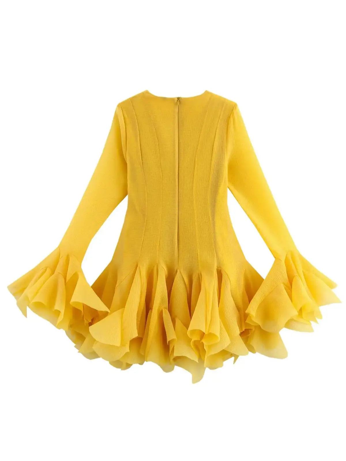 2026 Summer Women's Elegant Multi-Layered Ruffled Hem Mini Dresses Lady Sweet French Style Long Flare Sleeve Slim Fit Puffy Robe