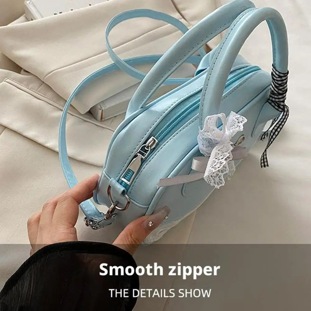 Simple Elegant Handbag Boston Shoulder bag Lace Ribbon Bow Decor Crossbody Bag Small Square Bag Casual Women Bags ﻿