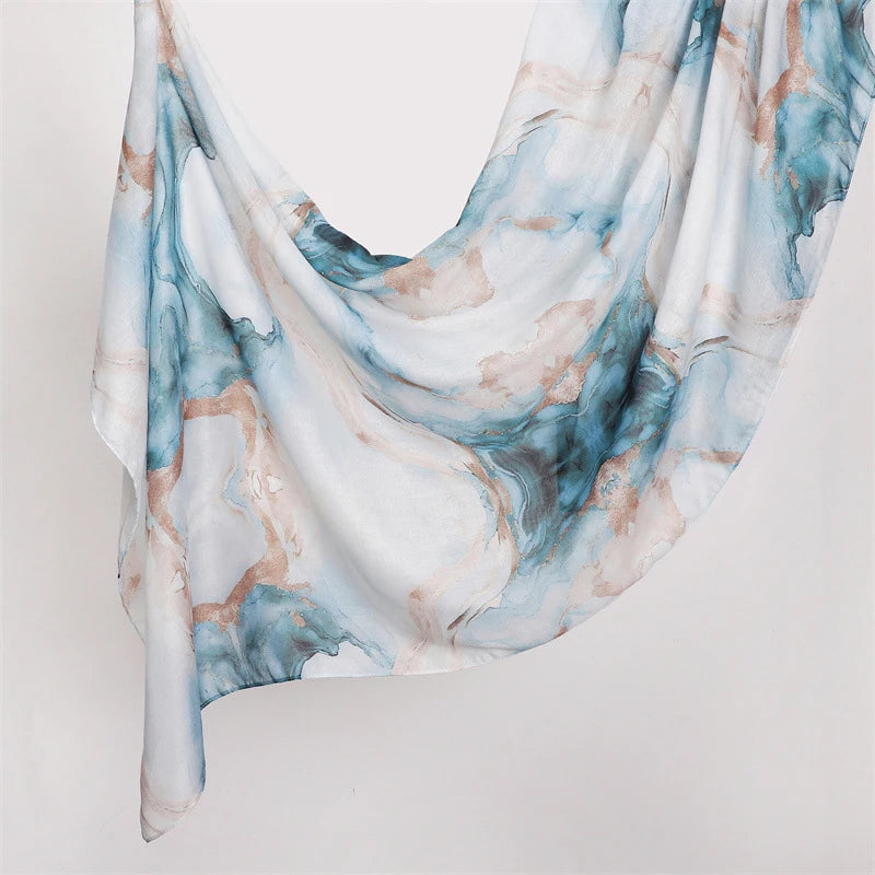 Watercolour Floral Printed Modal Breathable Light Weight Soft Cotton Rayon Viscose Woven Modal Muslim Women Shawl Hijab Scarf