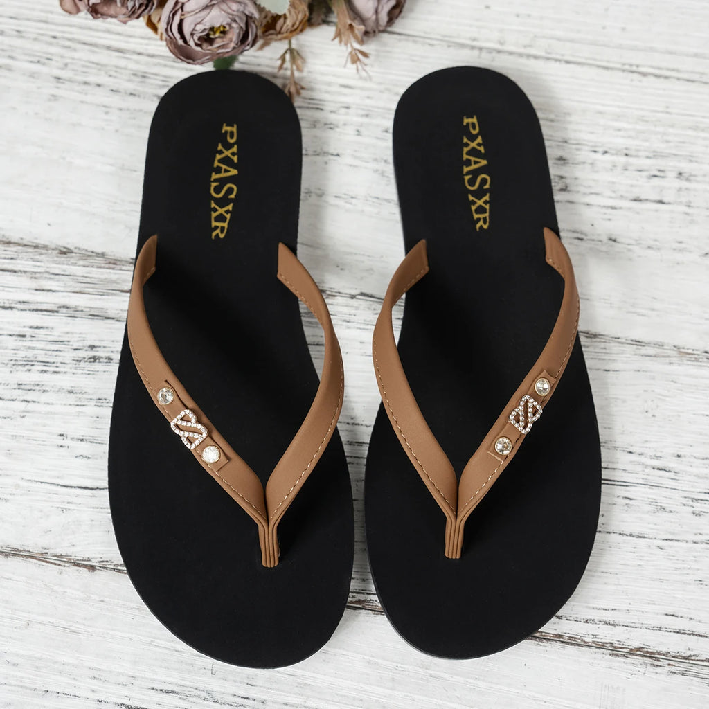 Women's Thong Slippers with Crystal And S Embellishments Comfortable Lightweight for Summer Beach Home Casual Fashionable