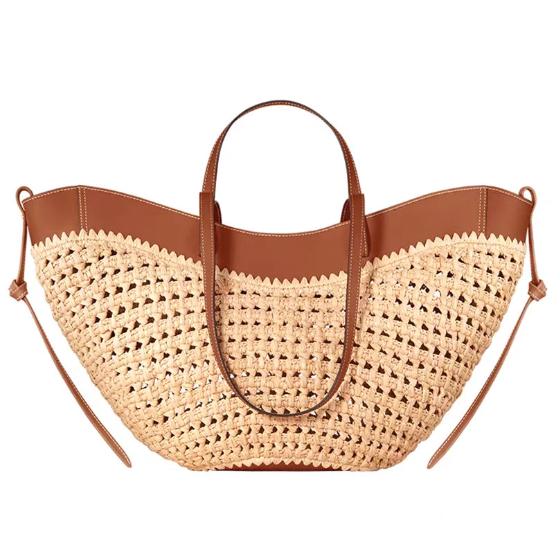 French Hand-woven Women's Tote Bag Large Vegetable Basket Bag With Casual Shopping Woven Inside Bag Shoulder Underarm Tote Bag