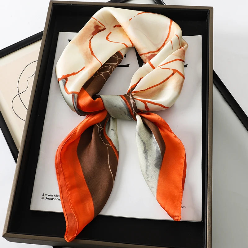 Luxury Women Silk Square Scarf Shawl Fashion Xiaoxiangfeng Print Design Satin Hijab Wraps Neckerchief Female Hair Bands 70*70CM