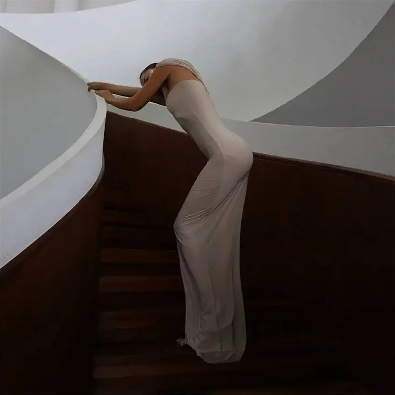 Mozision Turtleneck Short Sleeve Sexy Maxi Dress Women Elegant Draped Ruched Evening Club Party Long Dresses Female Clothes