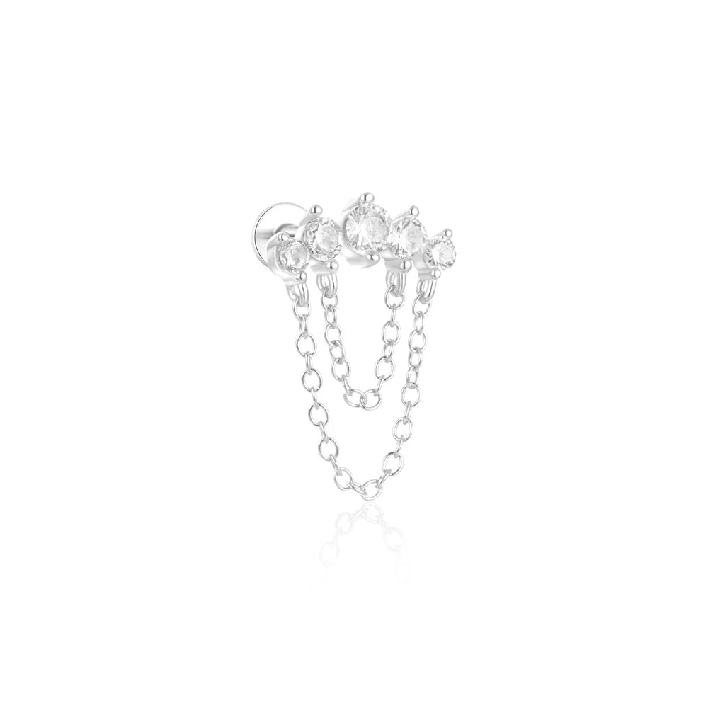 CANNER 1PC 925 Sterling Silver Eight-pointed Star CZ Piercing Earring For Women Ins Tassel Chain Stud Earring Party Fine Jewelry