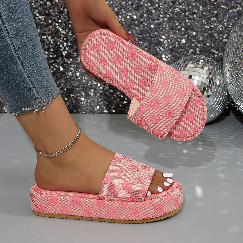 Women Platform Slippers 2024 Summer Slides Women Shoes Designer Flat Sandals Outdoor Floral Sandals Ladies Beach Shoes Sandalias