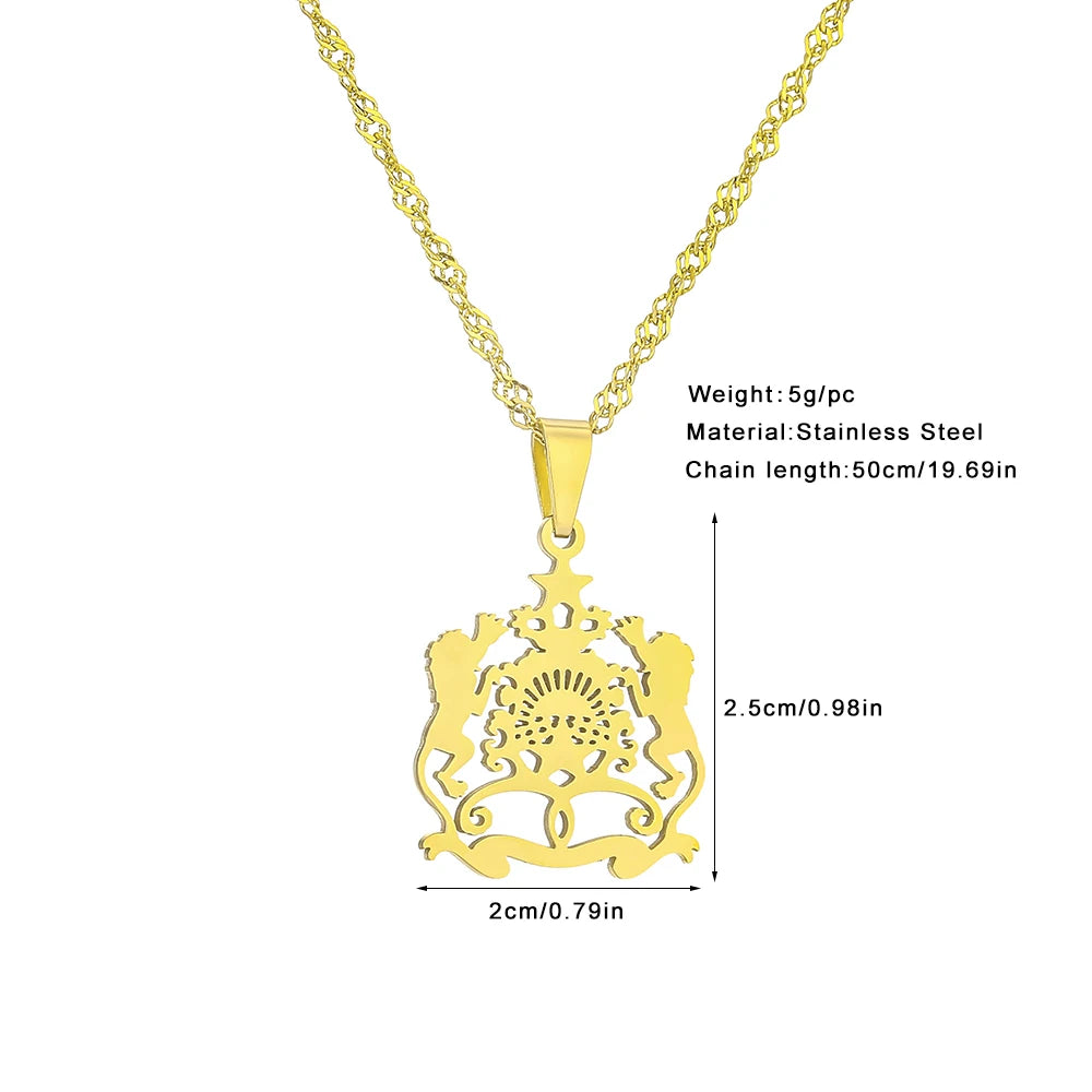 2025 Trendy US EU Hot Sale Stainless Steel Morocco Pendant Necklace Unisex Couple Ethnic Style Patriotic Jewelry Gift