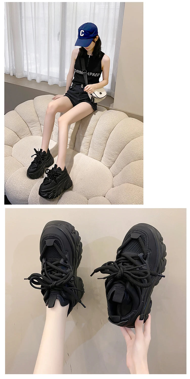 New High Platform Sneakers Women Thick Sole Sports Ladies Trainers Vulcanized Shoes Woman Chunky Sneakers Zapatillas Mujer 8.5CM