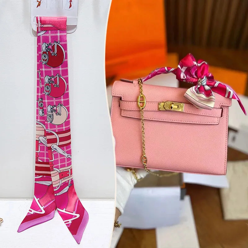 New 2025 simulated silk wrapped bag strap bag handle silk scarf tied bag ribbon decorative small streamer