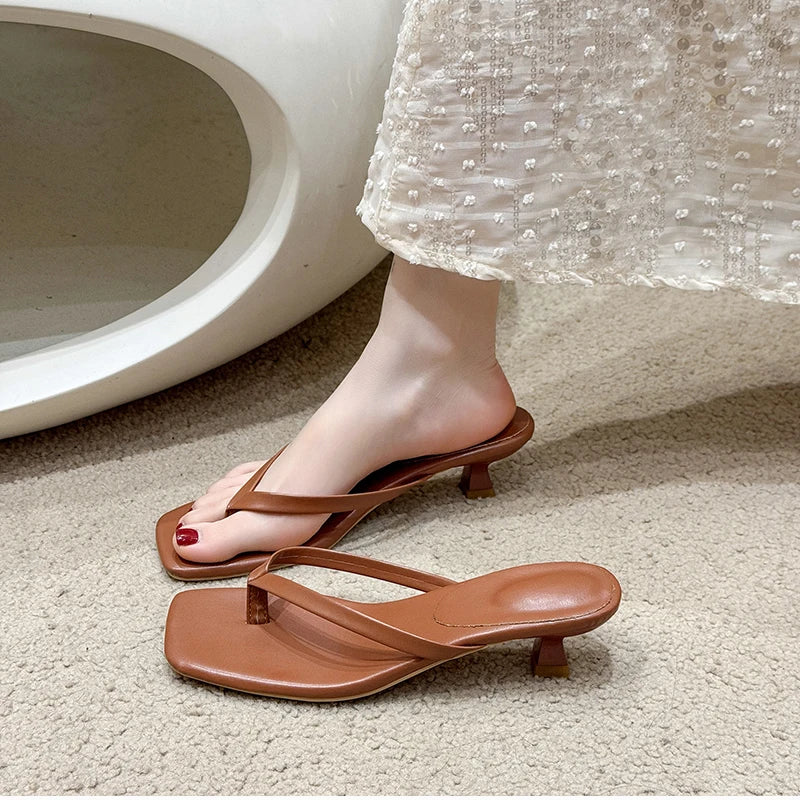 Summer Women Clip Toe Slippers Comfort Low Heel Slides Shoes Ladies Casual Dress Street Style Sandalis