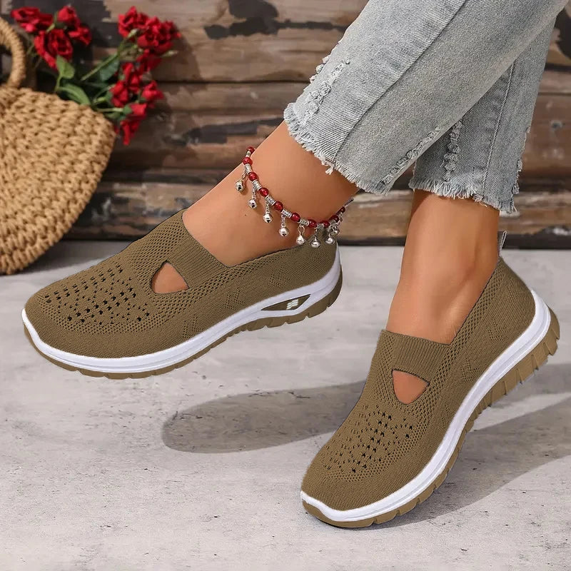 Women's shoes, casual sports shoes, solid color breathable sports soft-soled lightweight walking shoes, low-top knitted casual s