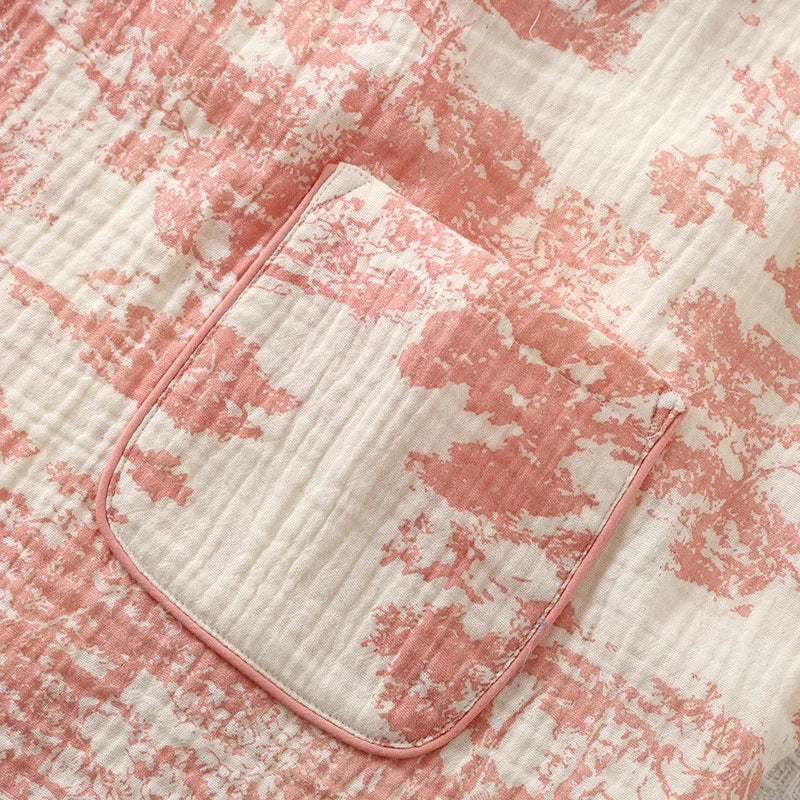 Spring /Autumn Chinese Style Pajamas for Women Cotton Gauze Lace-up Long-sleeved Pants Elegant Home Clothing Kimono Home Clothes