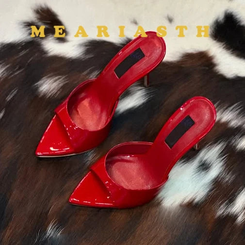 12/10cm pointed Open Toe High Heel Shoes Woman Summer OutsideSlipper Party Stiletto Luxury Designer Patent Leather Women Sandals