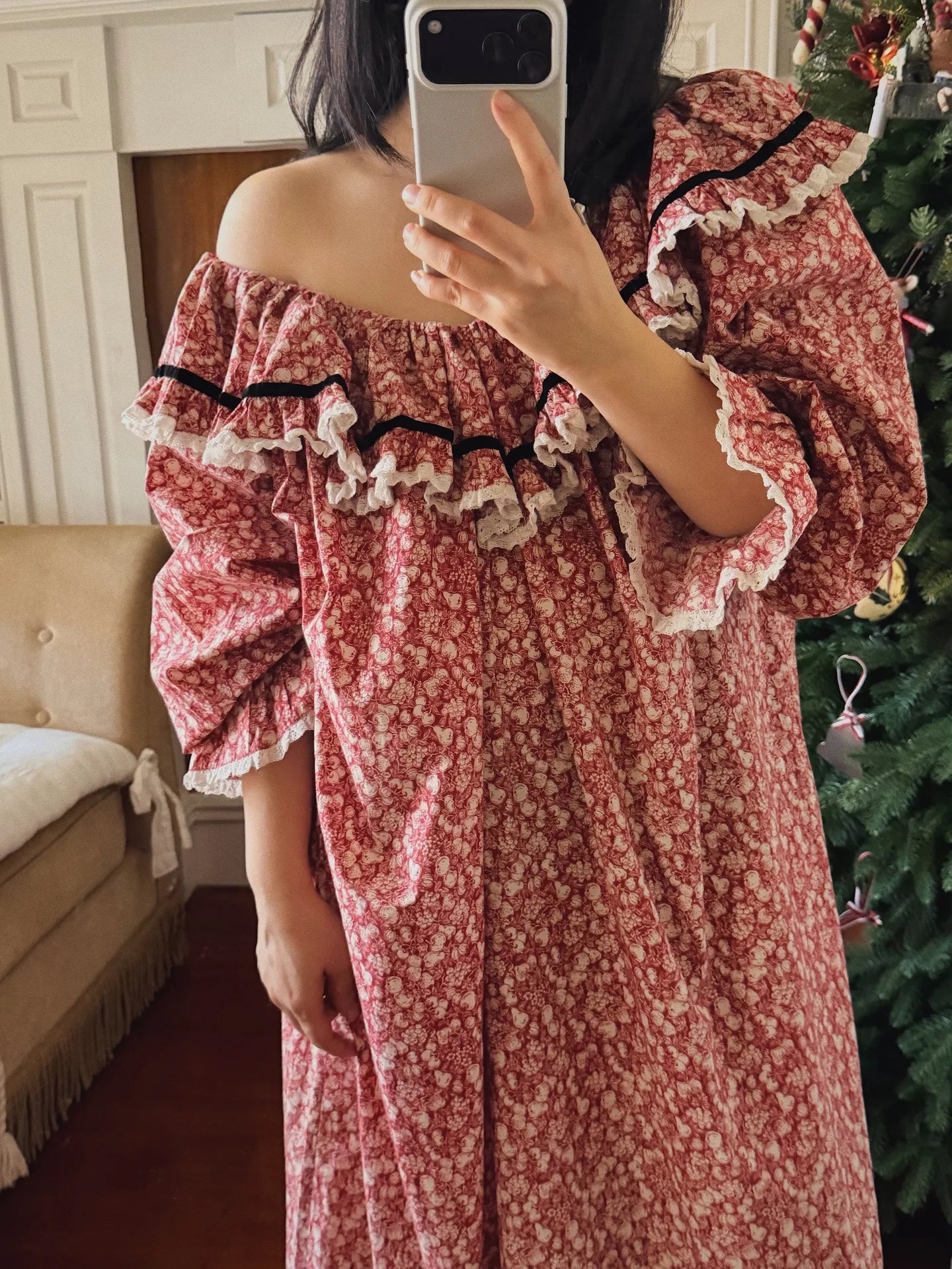 100% Pure Cotton Nightgown Women 2026 New Arrival Spring Summer French Retro Sweet Flower Printed Nightdress Loungewear