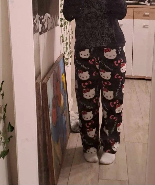 Y2K Hello Kitty pajamas anime women's pajamas cartoon couple walking home pajamas trousers casual homewear