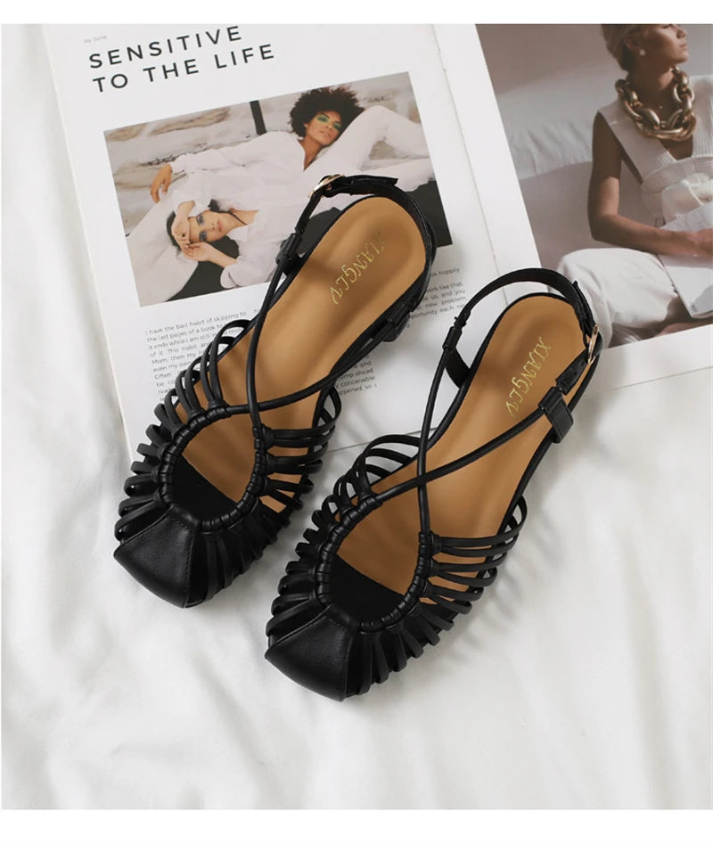 ZAROY Women Flat Sandals Summer Narrow Band Roman Shoes Casual Plus Size Brand Designer Banquet Beach Gladiator Sandalias Zapato