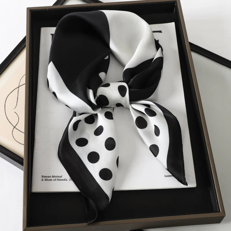 Luxury Women Silk Square Scarf Shawl Fashion Xiaoxiangfeng Print Design Satin Hijab Wraps Neckerchief Female Hair Bands 70*70CM